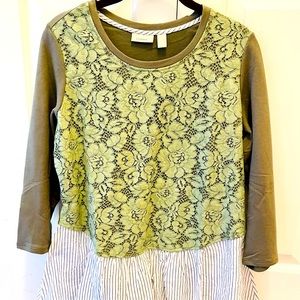 LOGO Lounge Knit Top w Lace Front & Woven Bottom